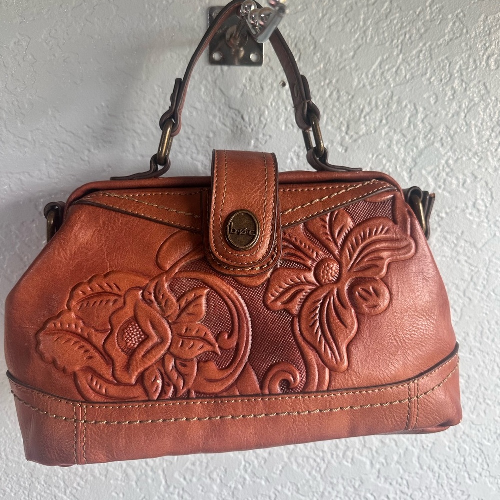 b.o.c. Brown Embossed Shoulder Bag with Floral Detailing